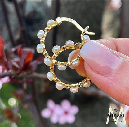 Orecchini Cerchietto Perle Gold