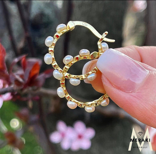 Orecchini Cerchietto Perle Gold